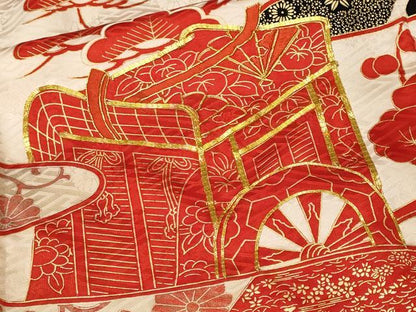 平和屋着物■豪華振袖　駒刺繍　松竹梅御所車花文　金彩　正絹　逸品　CABM1243ev