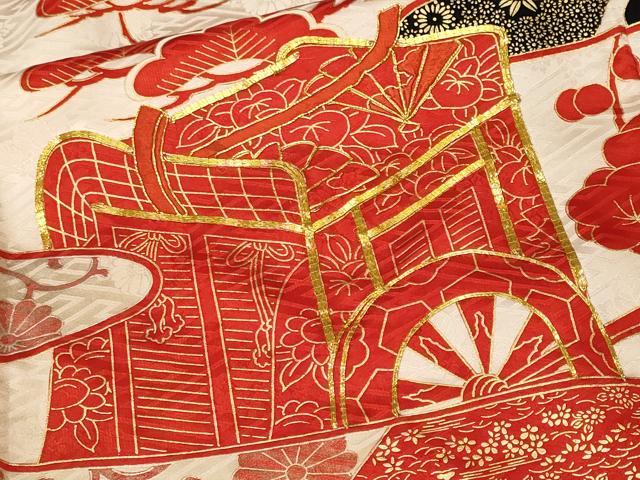 平和屋着物■豪華振袖　駒刺繍　松竹梅御所車花文　金彩　正絹　逸品　CABM1243ev