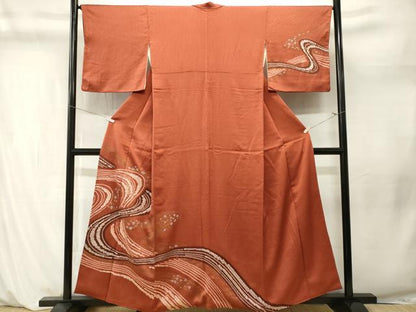平和屋着物■訪問着　刺繍　絞り　流水舞花文　金彩　正絹　逸品　CABM1251ev