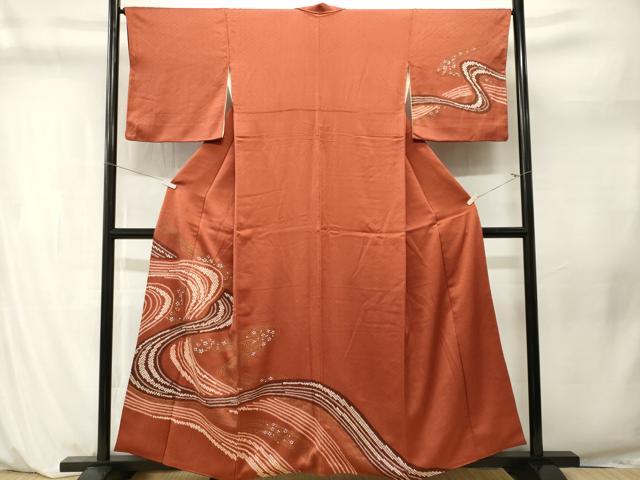 平和屋着物■訪問着　刺繍　絞り　流水舞花文　金彩　正絹　逸品　CABM1251ev