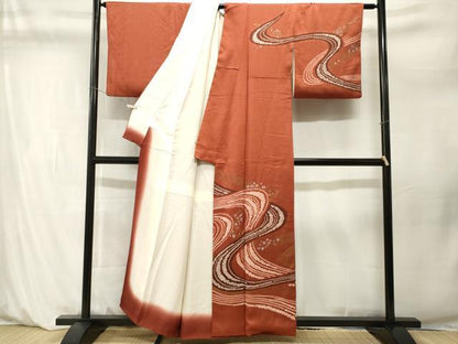 平和屋着物■訪問着　刺繍　絞り　流水舞花文　金彩　正絹　逸品　CABM1251ev