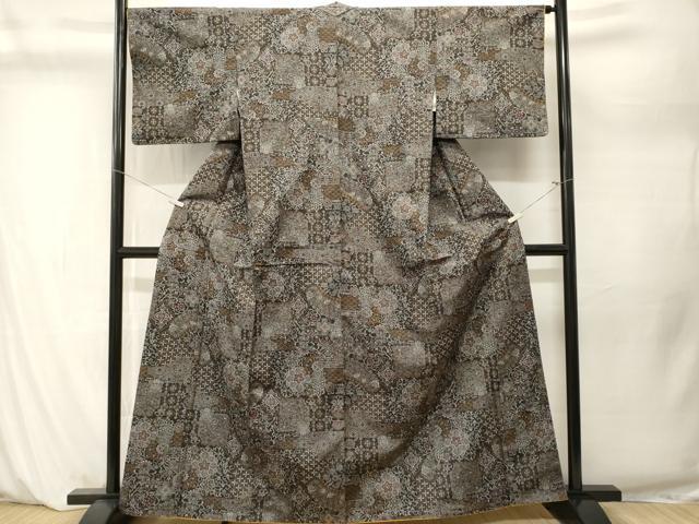 平和屋着物■上質な紬　破れ色紙花唐草文　正絹　逸品　CABM1265ev