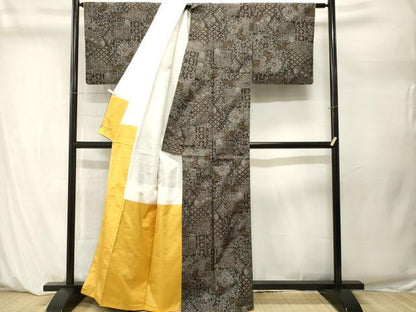 平和屋着物■上質な紬　破れ色紙花唐草文　正絹　逸品　CABM1265ev