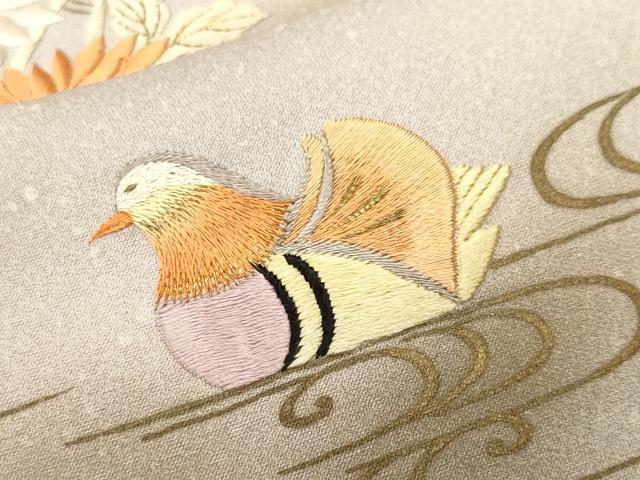 平和屋着物■訪問着　総刺繍　駒刺繍　流水鴛鴦草花文　暈し染め　金彩　正絹　逸品　CABM1271ev