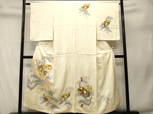 平和屋着物■中国三大刺繍　相良刺繍　訪問着　駒刺繍　渡り橋文箱花松文　金彩　やまと誂製　正絹　逸品　CABM1281ev