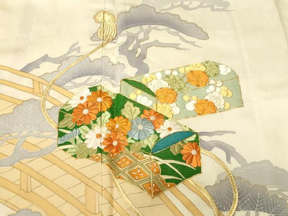 平和屋着物■中国三大刺繍　相良刺繍　訪問着　駒刺繍　渡り橋文箱花松文　金彩　やまと誂製　正絹　逸品　CABM1281ev