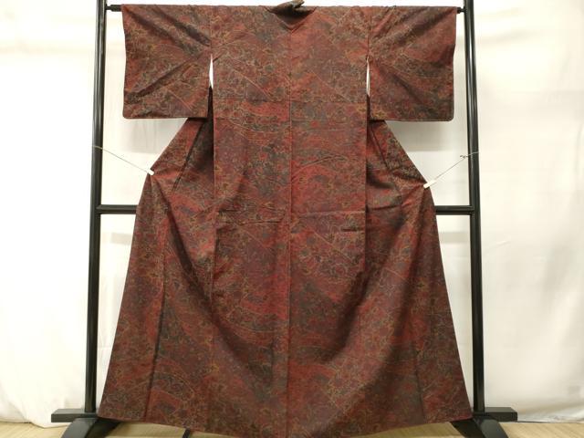 平和屋着物■上質な紬　切嵌更紗花鳥文　正絹　逸品　CABM1283ev