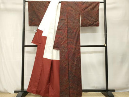 平和屋着物■上質な紬　切嵌更紗花鳥文　正絹　逸品　CABM1283ev