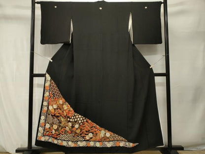 平和屋着物■豪華黒留袖　駒刺繍　松竹梅鳳凰花文　金彩　正絹　逸品　CABM1284ev