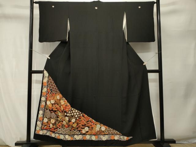 平和屋着物■豪華黒留袖　駒刺繍　松竹梅鳳凰花文　金彩　正絹　逸品　CABM1284ev