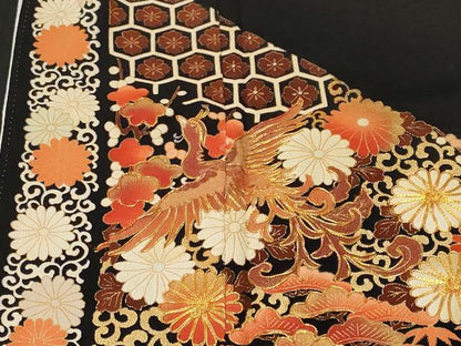 平和屋着物■豪華黒留袖　駒刺繍　松竹梅鳳凰花文　金彩　正絹　逸品　CABM1284ev