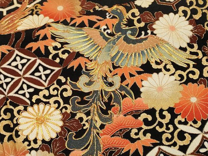 平和屋着物■豪華黒留袖　駒刺繍　松竹梅鳳凰花文　金彩　正絹　逸品　CABM1284ev