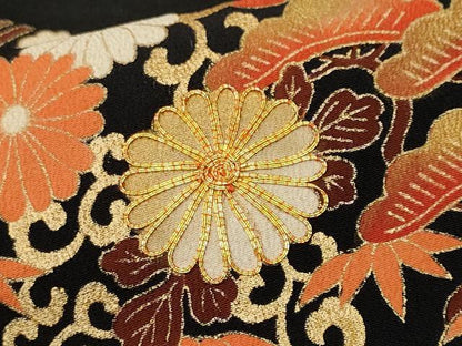平和屋着物■豪華黒留袖　駒刺繍　松竹梅鳳凰花文　金彩　正絹　逸品　CABM1284ev