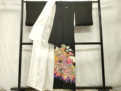平和屋着物■豪華黒留袖　御所車草花文　金彩　正絹　逸品　CABM1289ev
