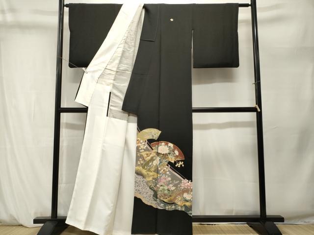 平和屋着物■豪華黒留袖　作家物　駒刺繍　地紙流水草花文　金彩　正絹　逸品　CABM1294ev