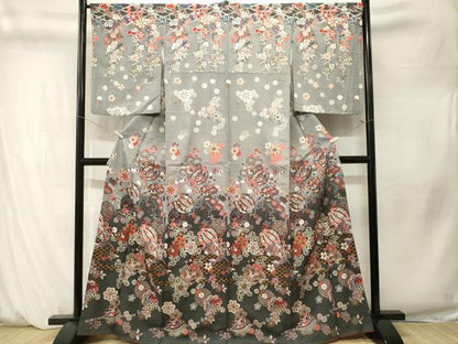 平和屋着物■訪問着　捻梅雪輪横笛花文　暈し染め　金彩　正絹　逸品　CABM1303ev