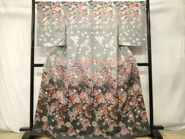 平和屋着物■訪問着　捻梅雪輪横笛花文　暈し染め　金彩　正絹　逸品　CABM1303ev