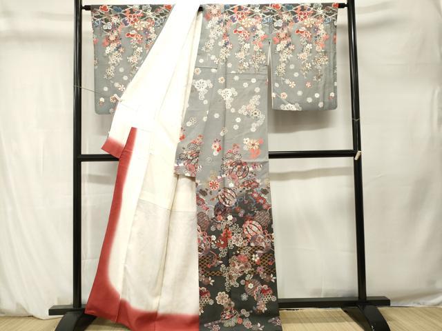 平和屋着物■訪問着　捻梅雪輪横笛花文　暈し染め　金彩　正絹　逸品　CABM1303ev