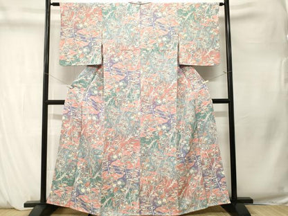 平和屋着物■上質な小紋　御所解文　暈し染め　鬼しぼ縮緬　正絹　逸品　CABM1308ev