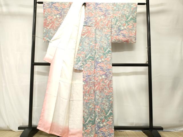 平和屋着物■上質な小紋　御所解文　暈し染め　鬼しぼ縮緬　正絹　逸品　CABM1308ev