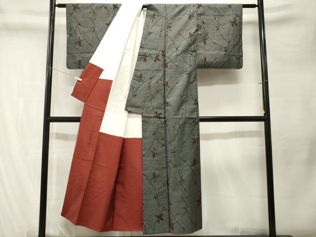 平和屋着物■本場大島紬　7マルキ　葡萄蔦の葉文　正絹　逸品　CABM1309ev