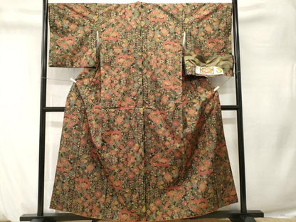 平和屋着物■本場大島紬　7マルキ　草花尽くし　証紙付き　正絹　逸品　CABM1322ev