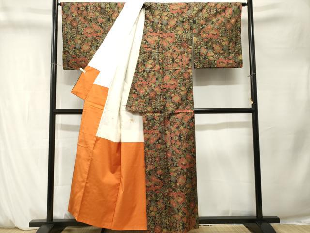平和屋着物■本場大島紬　7マルキ　草花尽くし　証紙付き　正絹　逸品　CABM1322ev