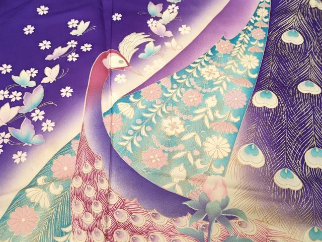平和屋着物■豪華振袖　孔雀花蝶文　暈し染め　金彩　正絹　逸品　CABM1324ev