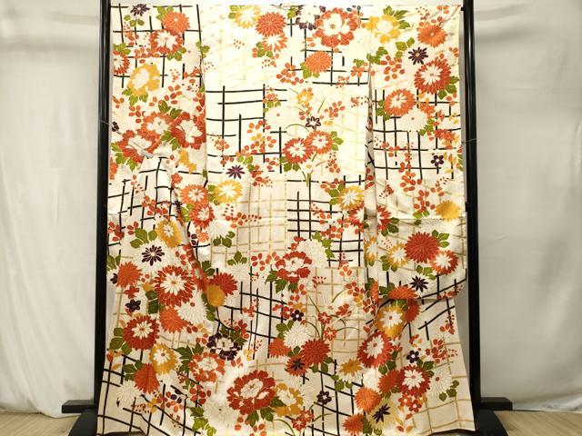 平和屋着物■豪華振袖　駒刺繍　竹　草花文　金彩　正絹　逸品　CABM1326ev