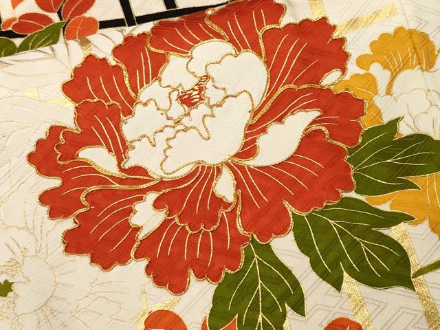 平和屋着物■豪華振袖　駒刺繍　竹　草花文　金彩　正絹　逸品　CABM1326ev