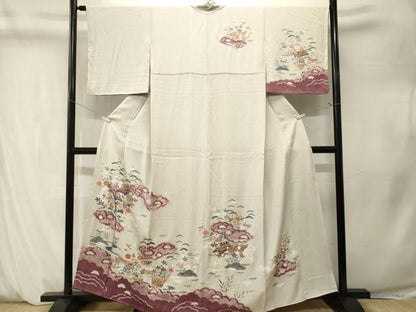 平和屋着物■訪問着　絞り　松竹梅風景文　金彩　正絹　逸品　CABM1328ev