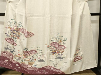 平和屋着物■訪問着　絞り　松竹梅風景文　金彩　正絹　逸品　CABM1328ev