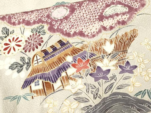 平和屋着物■訪問着　絞り　松竹梅風景文　金彩　正絹　逸品　CABM1328ev