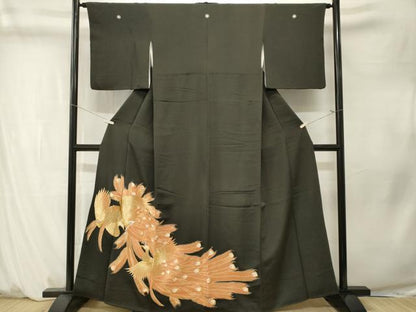 平和屋着物■豪華黒留袖　総刺繍　駒刺繍　孔雀文　金糸　正絹　逸品　CABM1337ev