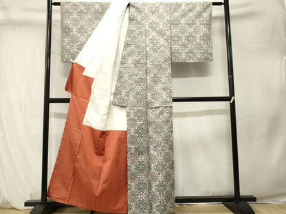 平和屋着物■上質な紬　幾何学文　正絹　逸品　CABM1338ev