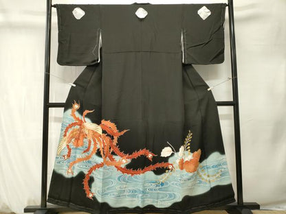 平和屋着物■豪華黒留袖　刺繍　鳳凰流水桐文　暈し染め　金彩　正絹　逸品　CABM1339ev