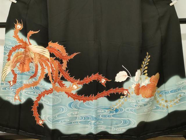 平和屋着物■豪華黒留袖　刺繍　鳳凰流水桐文　暈し染め　金彩　正絹　逸品　CABM1339ev