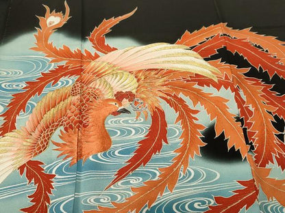 平和屋着物■豪華黒留袖　刺繍　鳳凰流水桐文　暈し染め　金彩　正絹　逸品　CABM1339ev