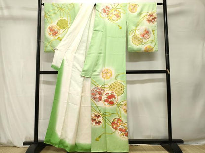 平和屋着物■訪問着　雪輪重ね結び紐文　暈し染め　金彩　正絹　逸品　CABM1340ev