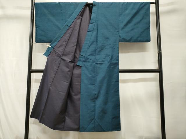 平和屋着物■男性　紬　高麗納戸色　正絹　逸品　CABM1344ev