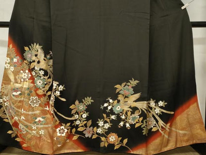 平和屋着物■豪華黒留袖　鳳凰更紗枝花文　暈し染め　金彩　正絹　逸品　CABM1345ev
