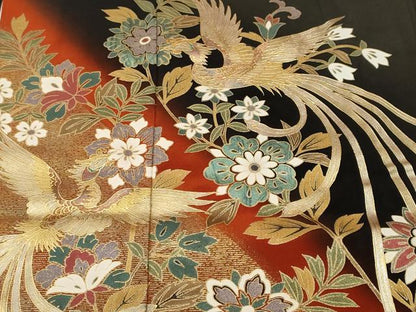 平和屋着物■豪華黒留袖　鳳凰更紗枝花文　暈し染め　金彩　正絹　逸品　CABM1345ev