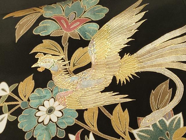 平和屋着物■豪華黒留袖　鳳凰更紗枝花文　暈し染め　金彩　正絹　逸品　CABM1345ev
