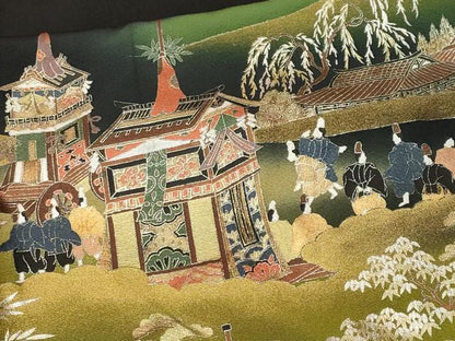 平和屋着物■豪華黒留袖　泰常　鉾　人物風景文　暈し染め　金彩　正絹　逸品　CABM1347ev