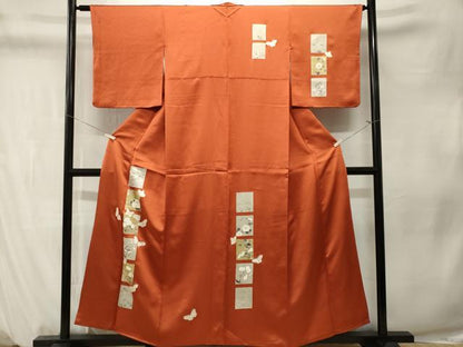 平和屋着物■訪問着　駒刺繍　色紙飛鶴舞蝶文　金銀彩　正絹　逸品　CABM1348ev