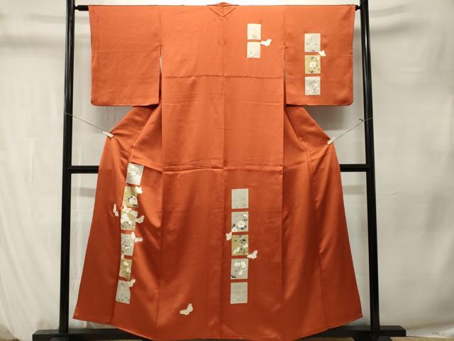 平和屋着物■訪問着　駒刺繍　色紙飛鶴舞蝶文　金銀彩　正絹　逸品　CABM1348ev