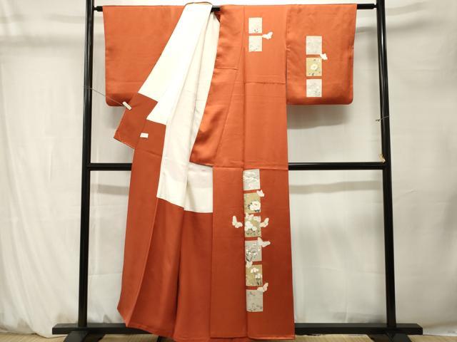 平和屋着物■訪問着　駒刺繍　色紙飛鶴舞蝶文　金銀彩　正絹　逸品　CABM1348ev
