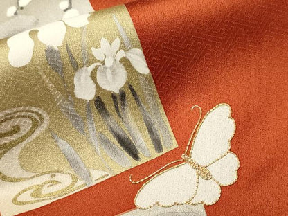 平和屋着物■訪問着　駒刺繍　色紙飛鶴舞蝶文　金銀彩　正絹　逸品　CABM1348ev