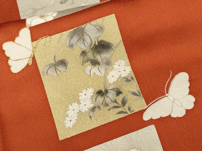 平和屋着物■訪問着　駒刺繍　色紙飛鶴舞蝶文　金銀彩　正絹　逸品　CABM1348ev