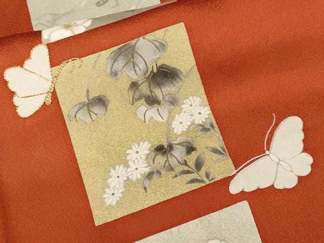 平和屋着物■訪問着　駒刺繍　色紙飛鶴舞蝶文　金銀彩　正絹　逸品　CABM1348ev